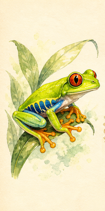 Red-eyed tree frog watercolor illustration